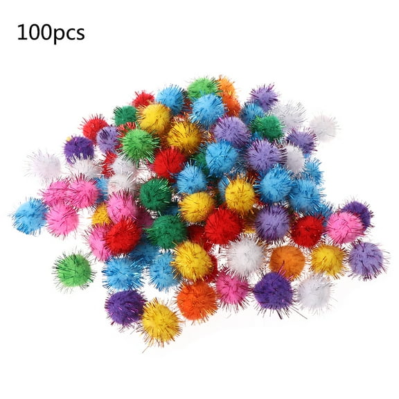 OOKWE 100Pcs 25mm Mini Fluffy Soft Pom Poms Pompoms Glitter Ball Handmade Kids Toys DI