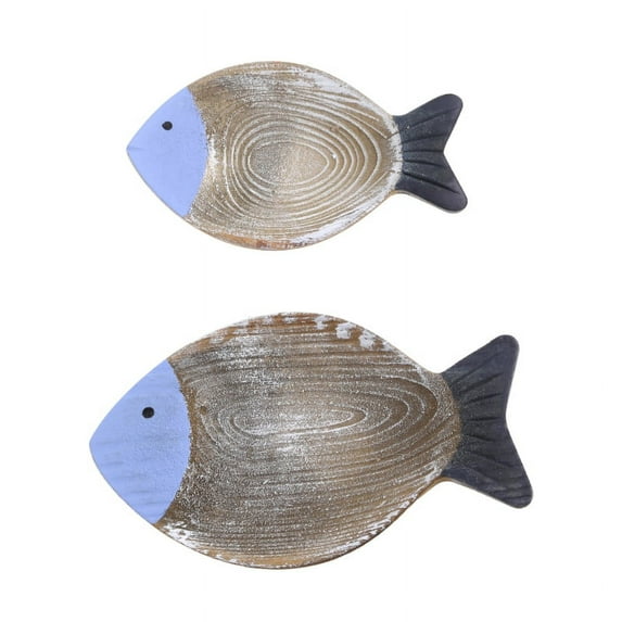 OOKWE 2 Pieces Wood Fish Decor Ornament Hanging Wooden Fish Decoration Hand Carved Wooden Fish Wall Art for Home Indoor Outdoo