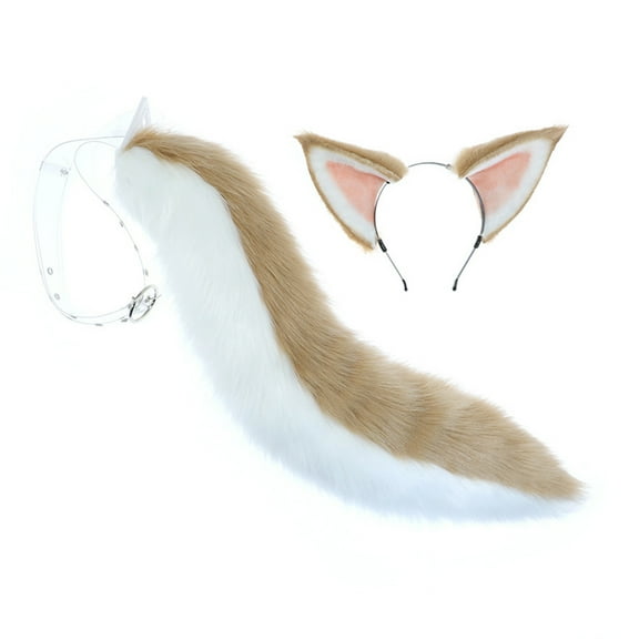 OOKWE 2pcs Animal Faux Fur Dog Ears Headband and Tail Halloween Cosplay Party Costume