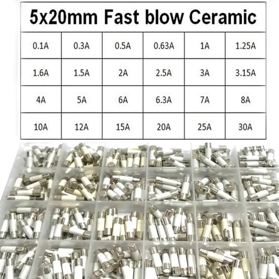 OOKWE 360pcs Ceramic Fuse 5x20mm 0.1A 1A 2A 3A 4A 5A 6A 8A 10A 15A 20A 25A 30A Fuses