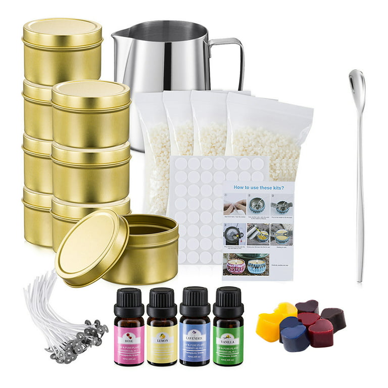 Candle Making Kit for Adults Beginners Soy Candle Making Kit Includes Soy  Wax, Scents, Wicks, Dyes, Tins, Melting Pot 
