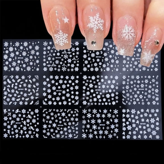OOKWE Christmas Nail Sticker 3D Shinning Xmas Design Self-adhesive Nail Decals Snowflakes Elk Nail Art Stickers DIY Decoration