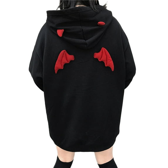 OOKWE Cosplay Devil Wing and Horns Girls Long Sleeves Oversized Pullover Coat for Girl