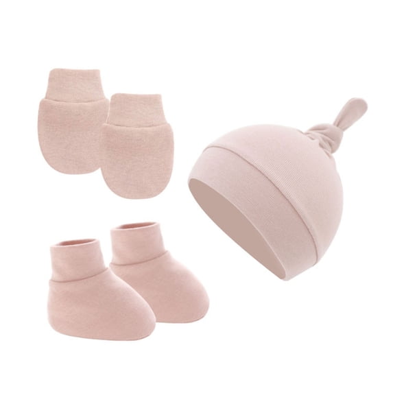 OOKWE Cotton Baby Gloves Soft Anti Scratching Newborn Mittens+ Hat+Foot Cover Set