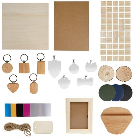 OOKWE Engraving Material Kit DIY for LaserEngraver Machine Wooden Business Card Pet ID Tags Color Paper Wood Board Blocks