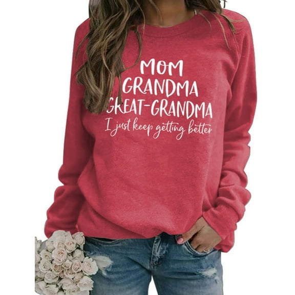OOKWE Mom Grandma Great Letters Print Fall Sweatshirt for Women Long Sleeve Crewneck Casual Loose Graphic Shirts Pullover Top