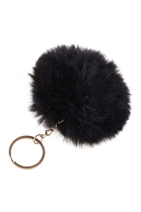 Pom Poms Keychains Fluffy Artificial Fur Puff Hair Ball Pompoms Car Bag Backpack Pendant Charms with Circle Keyring