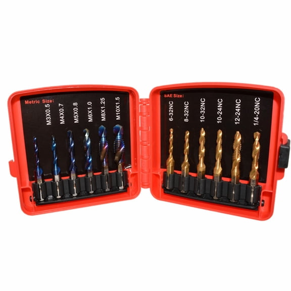 OOKWE Titanium Combination Drill Tap Bit Set 13 Pcs SAE & Metric Tap Bits Kit for Screw Thread Drilling Tapping HSS Durable