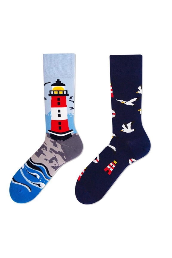 Unisex Funny Crew Socks Novelty AB Asymmetric Colorful Cartoon Cotton Hosiery