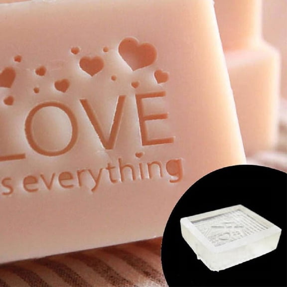 OOKWE Valentines Day Clear Acrylic Handmade Soap Stamp Love Heart Rose Pattern DIY Square Clay Making Chapter with Handle Tools Accessories Gifts