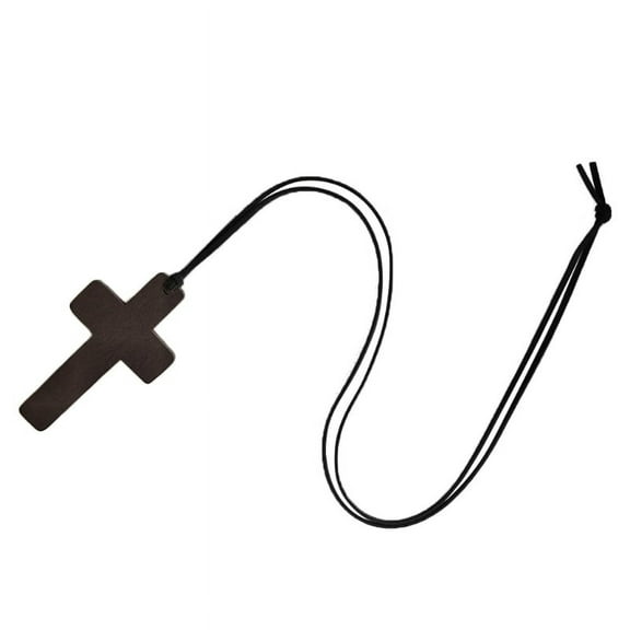 OOKWE Vintage Wooden Cross Pendant Brown/Black Rope Necklace Adjustable for Men Women