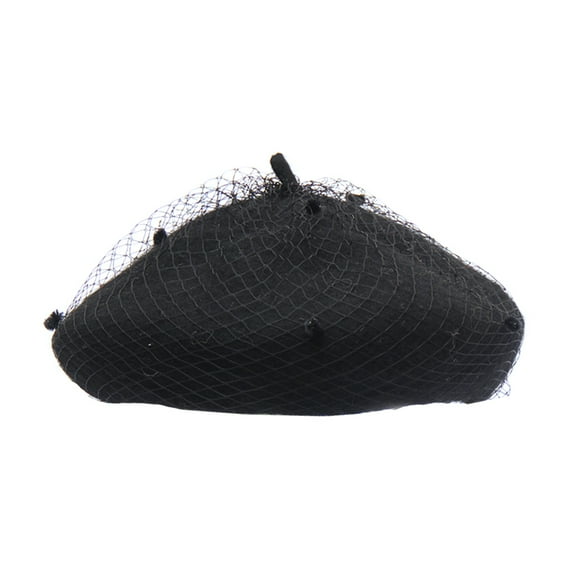 OOKWE Winter Wool Beret Hat Solid Color Mesh Veil Autumn Street Painter Octagonal Cap