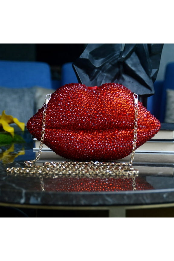 Women Leather Lips-shaped Evening Clutch Purses Crossbody Bags Banquet Handbag