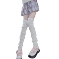 thumbnail image 1 of OOKWE Women Lolita Ribbed Knit for Extra Long Leg Warmers Japanese College Striped Solid Color Foot Cover Thigh High Boots Soc, 1 of 10