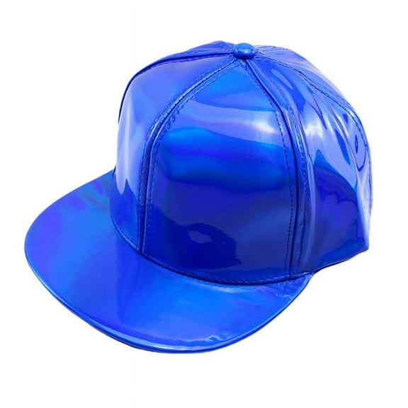 OOKWE Women Men Holographic Faux Leather Baseball Cap Shiny Rave Metallic Reflective Rainbow Hip Hop Flat-Brimmed Visor Snapback Hat