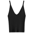 thumbnail image 1 of OOKWE Women Sexy Sleeveless Crop Tank Top Ribbed Knitted Spaghetti Strap Camisole Deep V-Neck Solid Color Basic Elastic Slim Sling Vest, 1 of 18