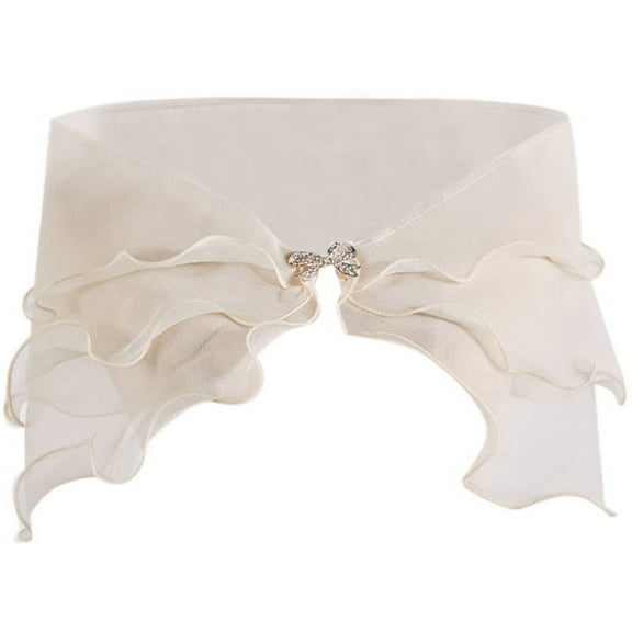 OOKWE Women Vintage Layered Gauze Shawl Wrap Shrug Rhinestone Buckle Front Wedding Dress Cover Up Sexy Off Shoulder Ruffles Bolero Banquet Capelet