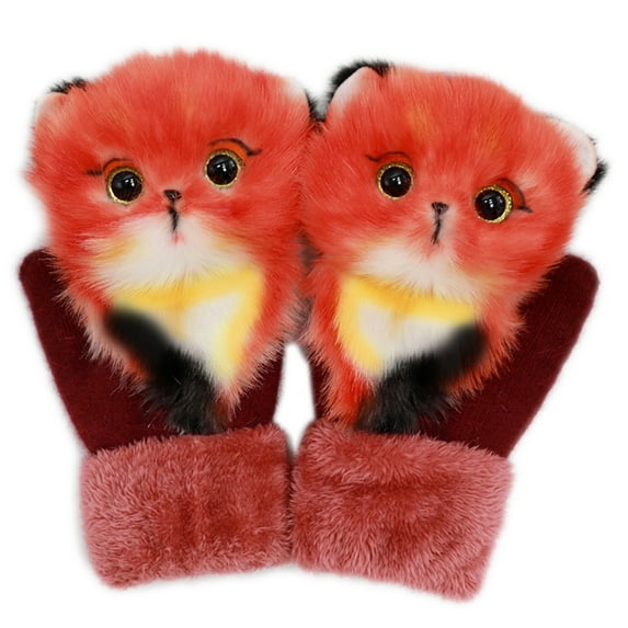 OOKWE Womens Winter Gloves Novelty Cute 3D Cartoon Animal Warm Plush Lining Thick Knit Mittens Hand Warmer for Cold Weather