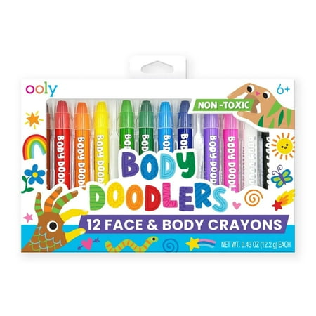 OOLY Body and Face Paint Crayons for Kids, 12 Non Toxic Skin Safe Colors