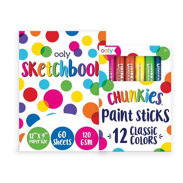 OOLY Chunkies 12 Paint Sticks &amp; Sketchpad Set, Mess Free Tempera 