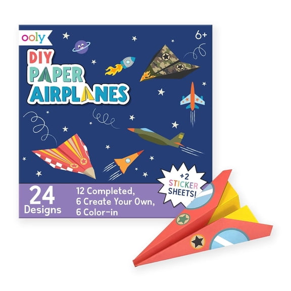 OOLY DIY Paper Airplane Book, 24-Piece Arts & Crafts for Kids Sticker Books
