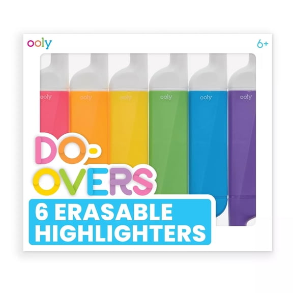 OOLY Do-Overs Erasable Highlighters 6 Count, Chisel Point Highlighters