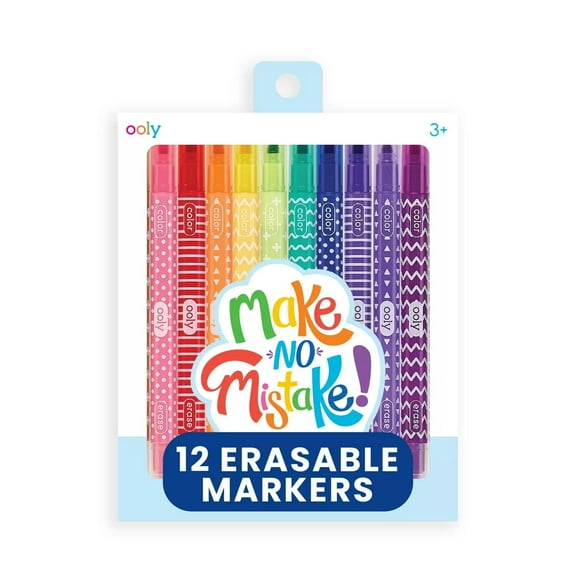 OOLY Make No Mistake Erasable Markers, Set of 12 Mess Free Markers For Kids