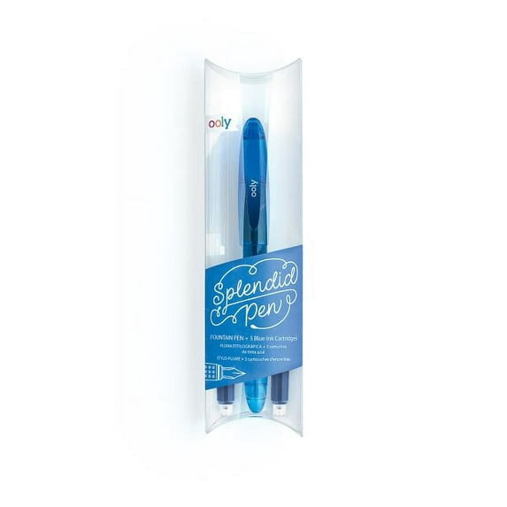 OOLY Splendid Fountain Pen Set with 3 Ink Cartridges, Medium Point, 0.7 mm, Blue Ink, 4 Count