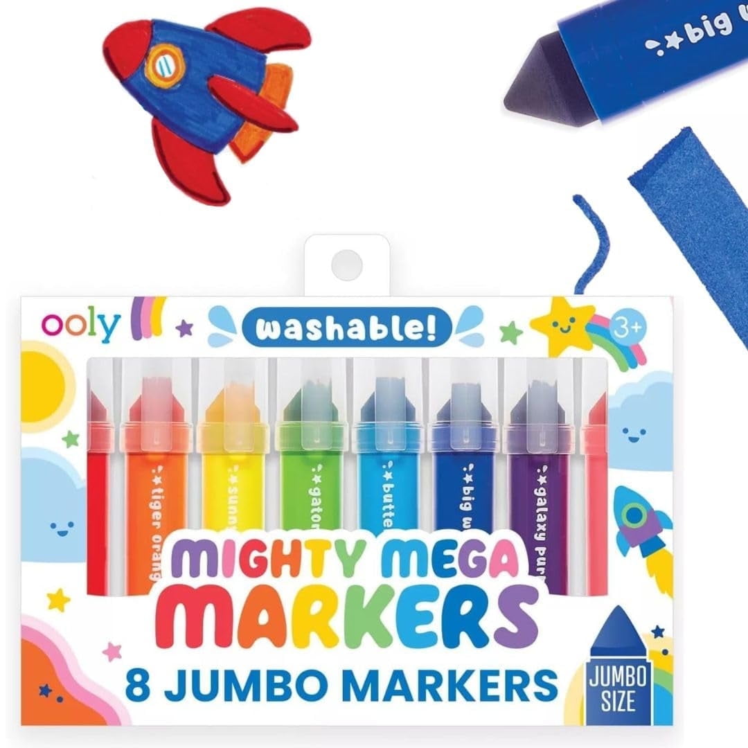 OOLY Mighty Mega Washable Markers, Jumbo Grip for Toddlers, 8