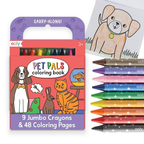 OOLY Travel Art Set with Jumbo Crayons, Travel Coloring Kit - Pet Pals