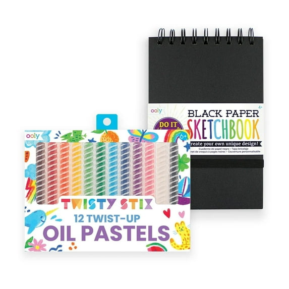 OOLY Twisty Stix Oil Pastels with Sketchbook, 12 No Mess Crayons with Paper