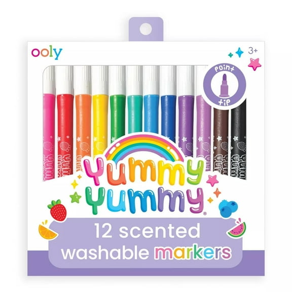 OOLY Yummy Yummy Scented Washable Markers for Kids, 12 Classic Colors