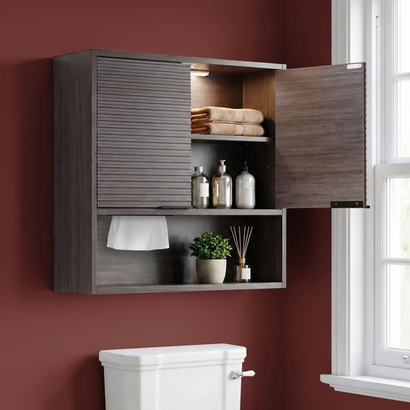 OONNEE 23" W Bathroom Wall-Mounted Over-the-Toilet Storage Cabinet with LED Sensor Light - Space-Saving Storage In Gray