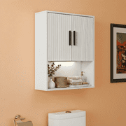 OONNEE 23X29 Inch Wall Mounted Bathroom Cabinet with Motion Sensor Light - White Over the Toilet Storage Cabinet with Tissue Slot & Open Shelf for Entryway