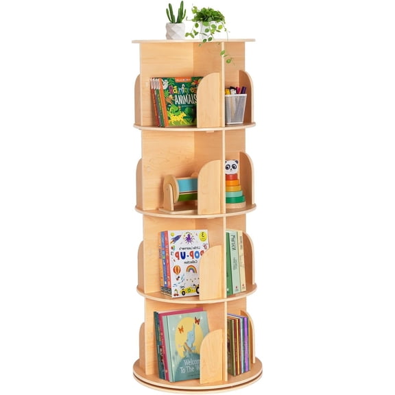 OOOK Rotating Bookshelf for & Adults, Spinning Bookshelf Tower with Large Capacity for Small Space, 360 Display 4 Tier Floor Small Round Corner Shelf for Library, Bedroom, Living Room, Office