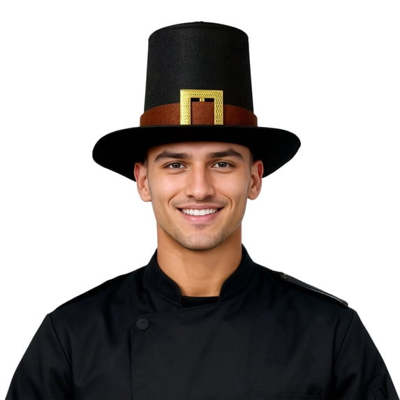 OOOUM Adult Pilgrim Hat Capotain Style Wide Brim Thanksgiving Ceremonial Headwear Classic Formal Event Accessory,One Size