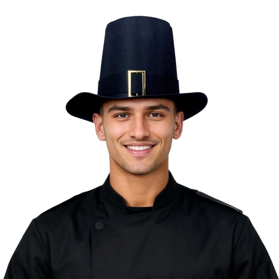 OOOUM Adult Pilgrim Hat Capotain Style Wide Brim Thanksgiving Ceremonial Headwear Classic Formal Event Accessory,One Size