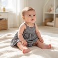 thumbnail image 1 of OOOUM Baby Girls Gingham Romper Dress Spaghetti Strap Flowy Sleeveless Bodysuit Summer Casual Stylish Lightweight Outfit Black 12-18 Months, 1 of 4
