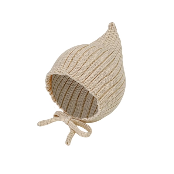 OOOUM Baby Knit Pointed Hat Earflap Beanie With Chin Strap Soft Ribbed Warm Infant Windproof Cap Cute Toddler Outdoor Fall Winter Hat Beige One Size