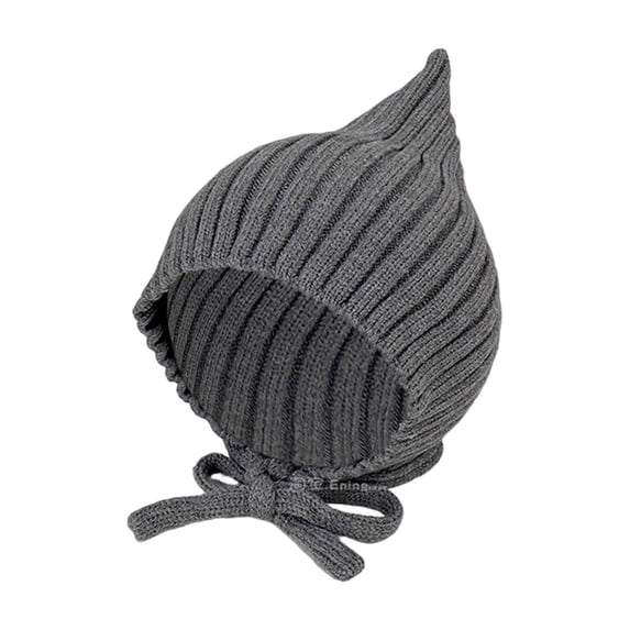 OOOUM Baby Knit Pointed Hat Earflap Beanie With Chin Strap Soft Ribbed Warm Infant Windproof Cap Cute Toddler Outdoor Fall Winter Hat Grey One Size