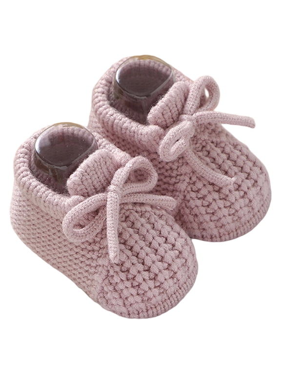 Baby Sock Shoes Newborn Lace-Up Bow Knit First Walkers Soft Sole Infant Booties,CN:90/6-9 Months