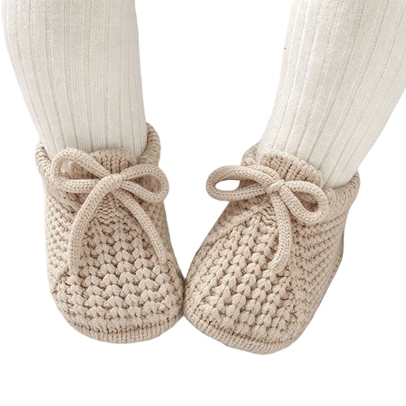OOOUM Baby Sock Shoes Newborn Lace-Up Bow Knit First Walkers Soft Sole Infant Booties,CN:90/6-9 Months