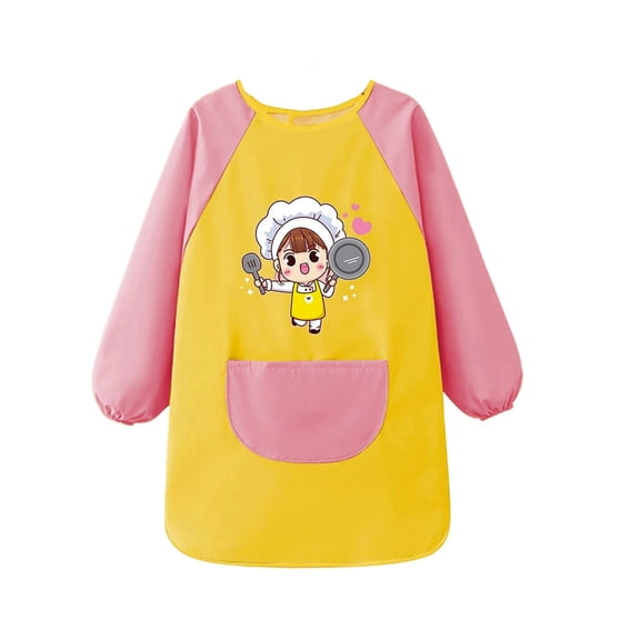 OOOUM Big Kids Raglan Long Sleeve Painting Apron Classic Fit Crewneck Cute Cartoon Graphic Artist Smock Modest Fashionable Drawing Cover Up Pink M(80-100)