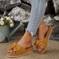 thumbnail image 1 of OOOUM Bow Platform Sandals For Women Comfortable Cushioned Soft Wedge Sandals Open Toe Slip On Casual Summer Beach Flats Yellow US:7, 1 of 8