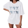 thumbnail image 1 of OOOUM Bow Print Oversized T-Shirt For Women Crewneck Short Sleeve Graphic Tee Soft Cotton Daily Streetwear Shirt Tops White M, 1 of 3