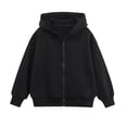 thumbnail image 1 of OOOUM Boys Girls Full Zip Sweatshirt Solid Color Classic Pockets Loose Hoodies Kids Lightweight Comfortable Jacket Black 9-10 Years, 1 of 9
