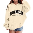 thumbnail image 1 of OOOUM Boys Girls Varsity Hoodies Oversized Casual Relaxed Sweatshirt Letter Print Fall Pullover Top Beige 2-3 Years, 1 of 4