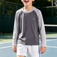 thumbnail image 1 of OOOUM Boys Raglan Long Sleeve Athletic Shirts Quick Dry Breathable Summer Tops Lightweight Stretch Training Running Rash Guard Grey 4-5 Years, 1 of 6