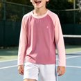 thumbnail image 1 of OOOUM Boys Raglan Long Sleeve Athletic Shirts Quick Dry Breathable Summer Tops Lightweight Stretch Training Running Rash Guard Pink 4-5 Years, 1 of 5