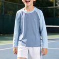 thumbnail image 1 of OOOUM Boys Raglan Long Sleeve Athletic Shirts Quick Dry Breathable Summer Tops Lightweight Stretch Training Running Rash Guard Sky Blue 3-4 Years, 1 of 9